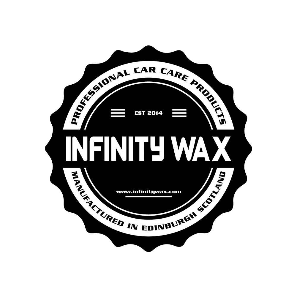 Infinity Wax brand logo featuring modern, bold text with a sleek, futuristic design, symbolising the advanced and high-performance car care products and detailing solutions offered by the company.